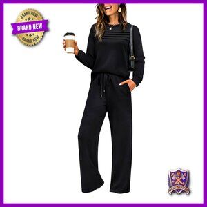 2 Piece Sweatsuit Set Wide Leg Tracksuit Cozy Lounge Outfit